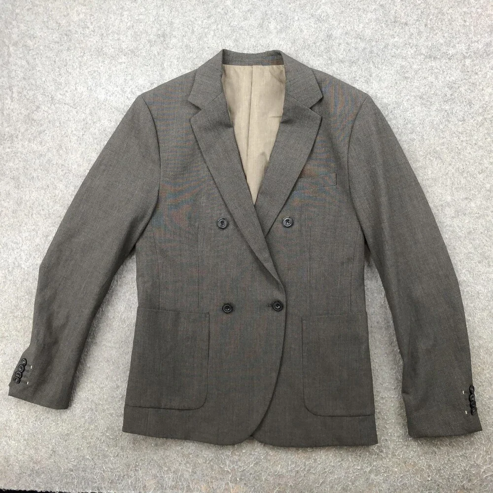 Zara Man Blazer Mens 40 Gray Double Breasted Patch Pocket Sport Coat Jacket